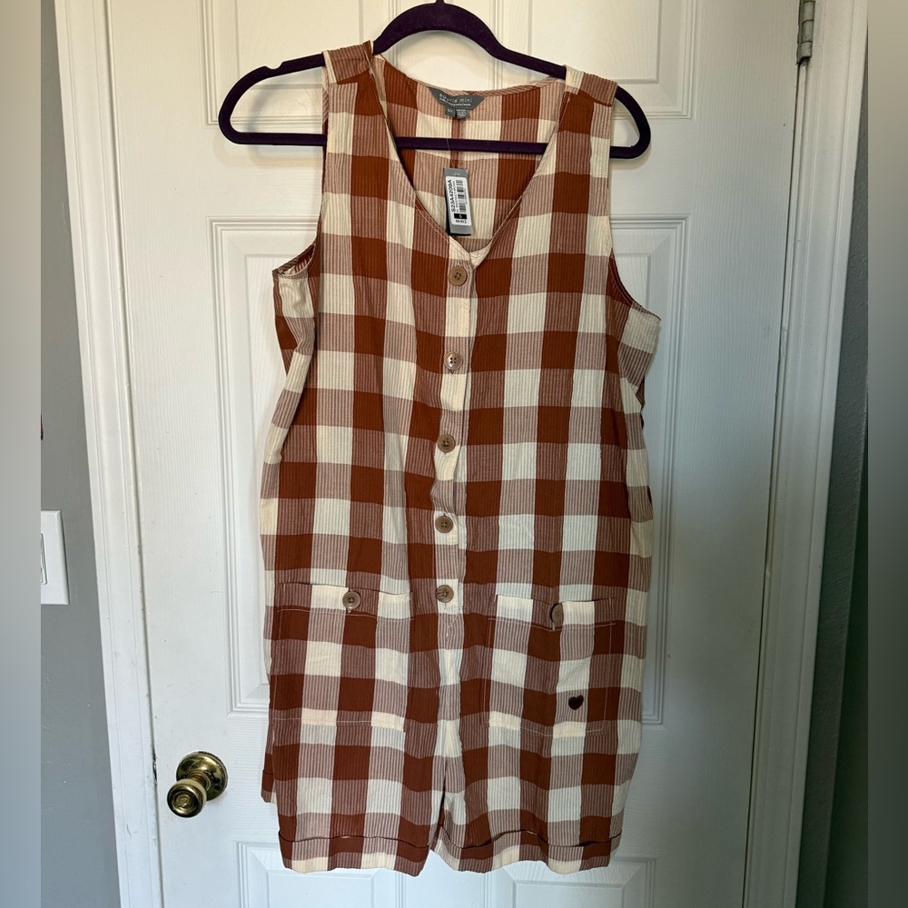Souris Mini Brown and White Checkered Sleeveless Jumpsuit Romper, L
